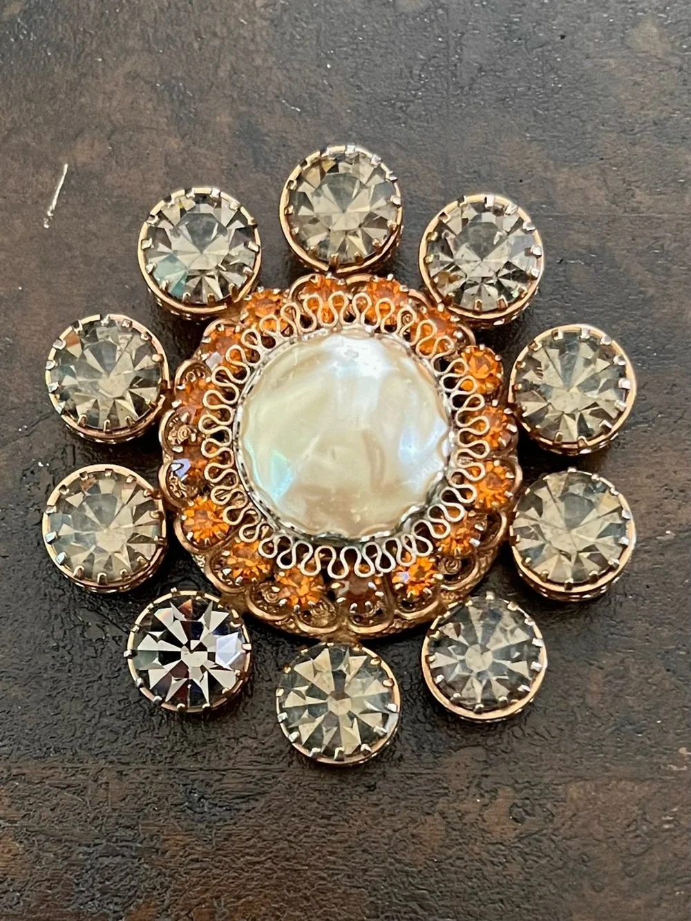 Vintage Vendome Glass and Pearl Brooch